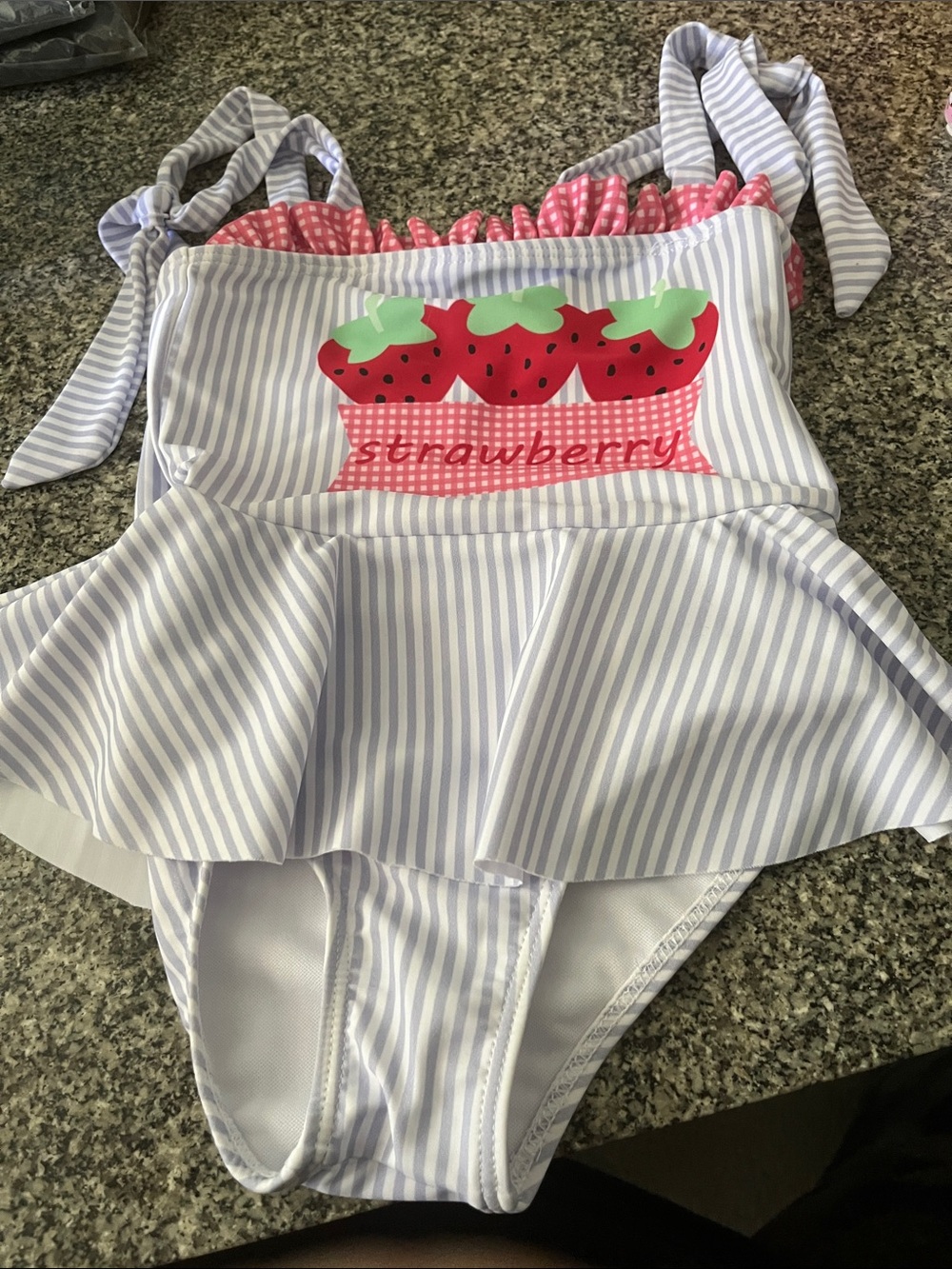 Striped Strawberry One Piece- Pink & Green Strawberry Graphic